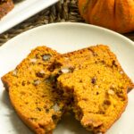 Slice of pumpkin bread on a plate