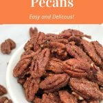 Spiced pecans in a white bowl