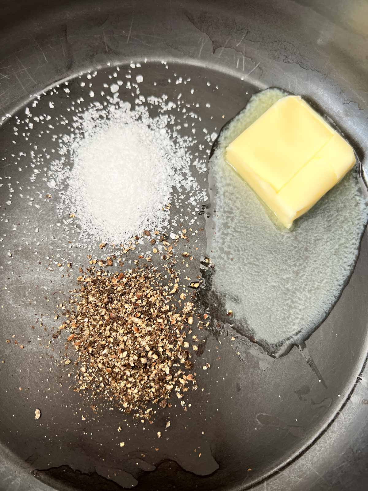 salt, black pepper and butter in a sauce pan