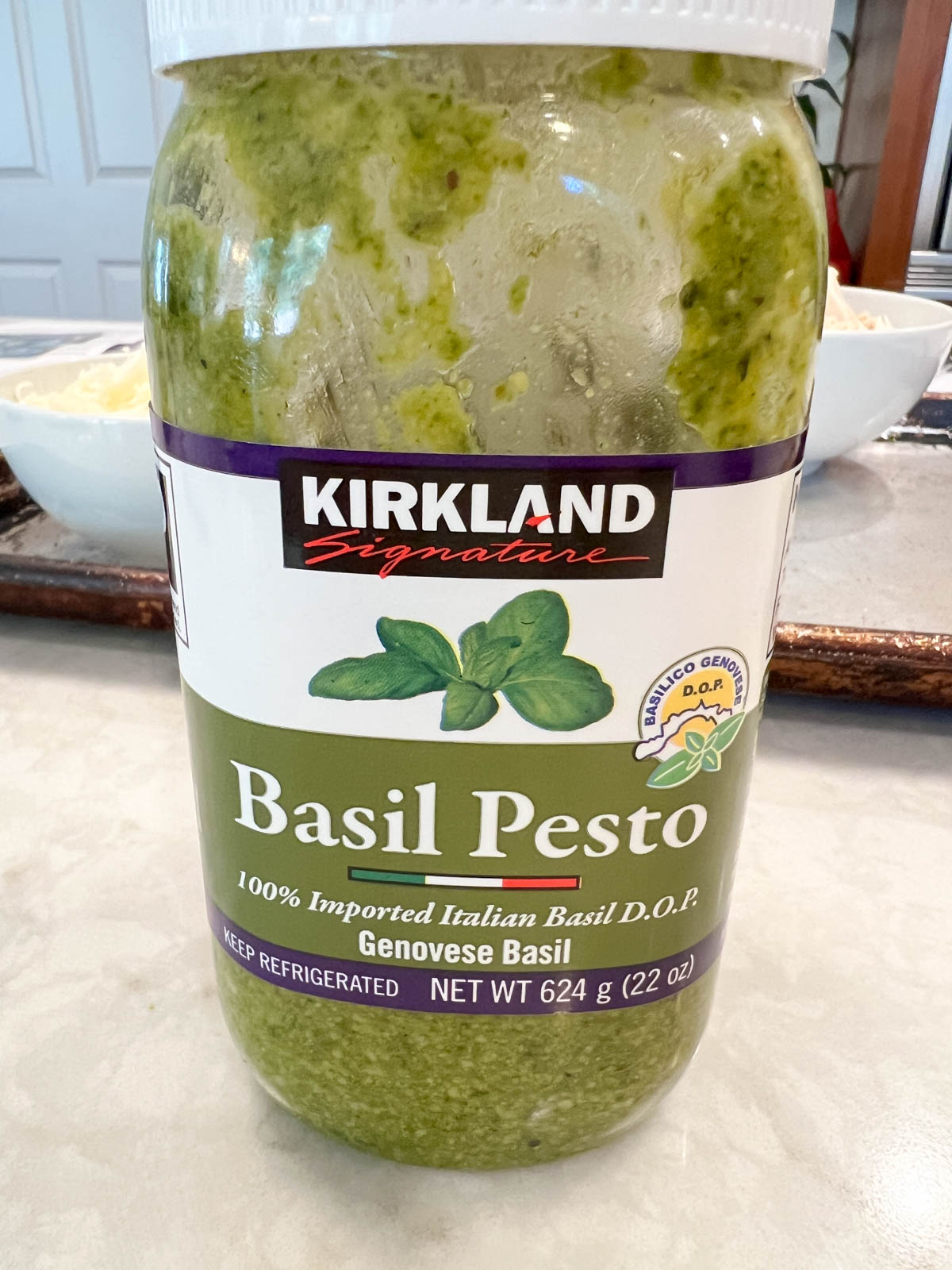 jar of Kirkland basil pesto