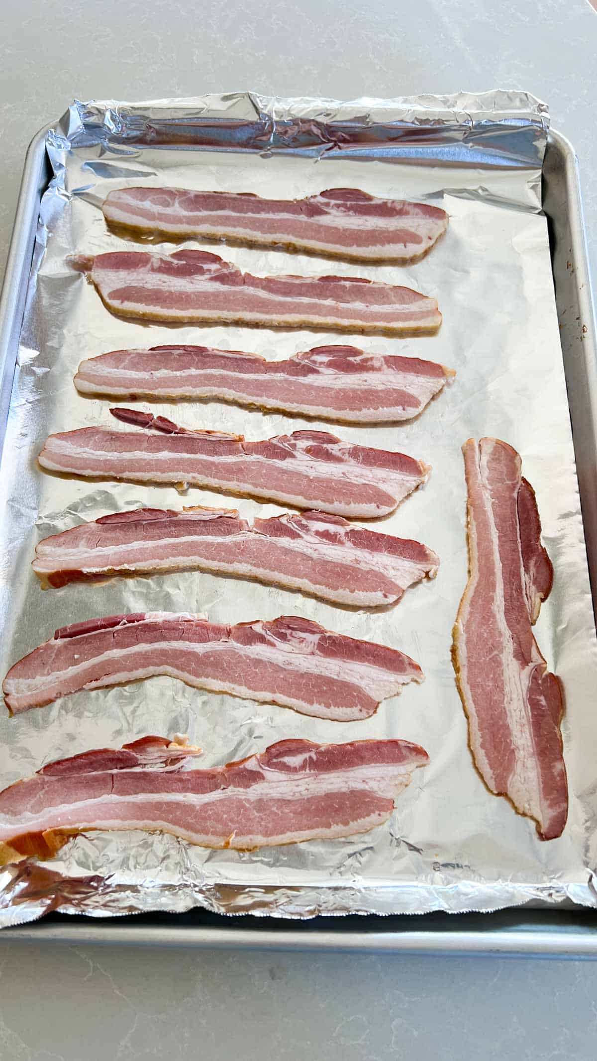 Bacon on an aluminum lined sheet pan